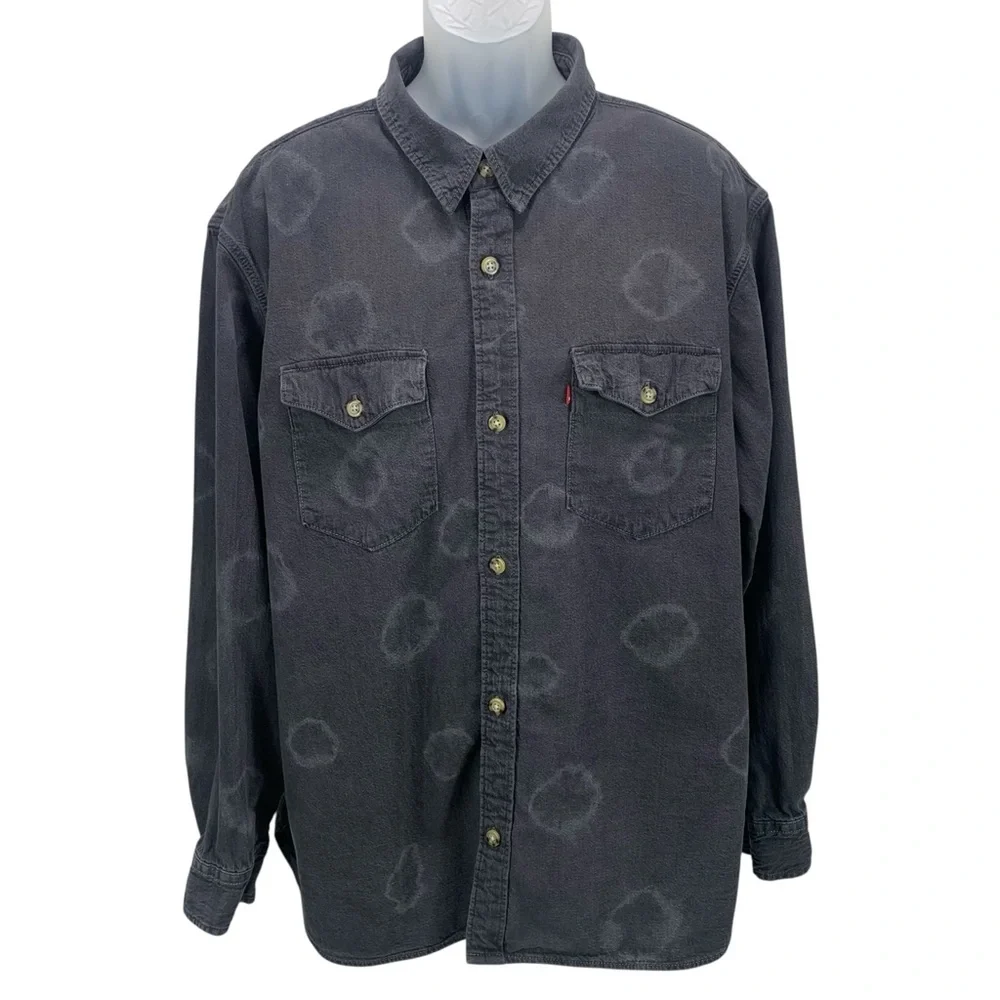 Levi’s Men’s XXL Black Relaxed Western Shirt Distressed Fade Cotton